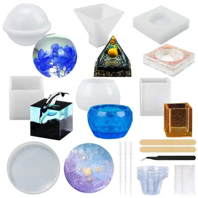 Kit Completo de 24 Moldes de Resina de Silicone para Artesanato: Esferas, Cubos, Pirâmides e Mais para Criar suas Próprias Peças DIY