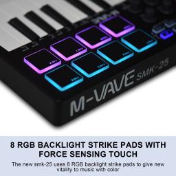 M-VAVE-Teclado portátil MIDI Control, 25 teclas, USB, controlador com 25 velocidades, teclas sensíveis, 8 almofadas RGB retroiluminadas - Image 1