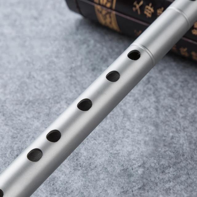Flauta chinesa Dizi profissional de aço inoxidável com 8 furos - Instrumento musical clássico de metal e madeira