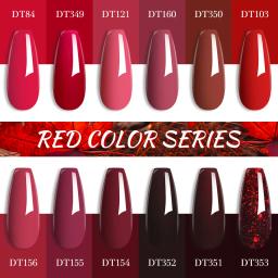MEET ACROSS 7ml Série Vermelha Gel Unha Polonês Glitter Vermelho Inverno Verniz Da Arte Do Prego Semi Permanente Soak Off Gel UV Para Unhas - Image 6