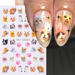 Auto-adesivas Nail Art Adesivos, 3D Cartoon Rabisco alívio, bonito filhote de cachorro Kitty e Star Manicur, cão adorável, gato, coelho animal, coreano - Image 2
