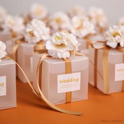 Caixa De Doces Transparente Com Fita De Flores Artificiais, Lembranças De Casamento Para Convidados, Drageias Matte, Caixa De Chocolate Para O Batismo - Image 2