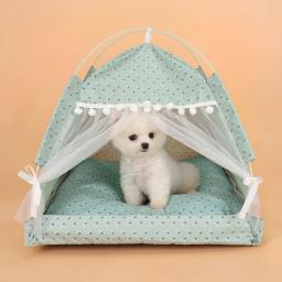 Tenda portátil de impressão floral para pequenos animais, tenda fechada para gatos, cama dobrável, cama confortável para gatinhos, canil para animais de estimação - Image 4