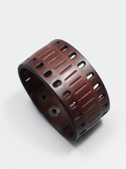 Bracelete retrô largo de couro genuíno masculino, estilo punk, simples vazado, com personalidade, bracelete masculino - Image 1