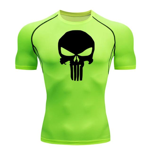 Camiseta Masculina de Compressão Preto com Caveira, Ideal para Musculação e MMA no Verão