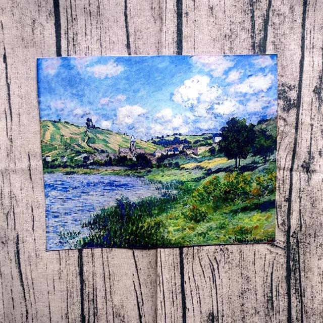 "Lona a Óleo Monet Sunrise em Tecido de Algodão Puro, Tingida à Mão - Peça Artesanal para Acessórios de Cabeça e Decoração"