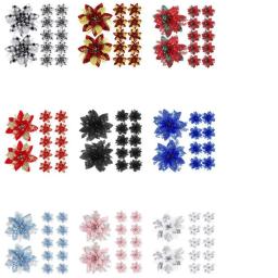 Poinsétia Artificial Flores com Clipes Hastes, Árvore De Flores De Natal, Ornamentos Pendurados, Decoração Da Festa, Glitter, 8Pcs - Image 3