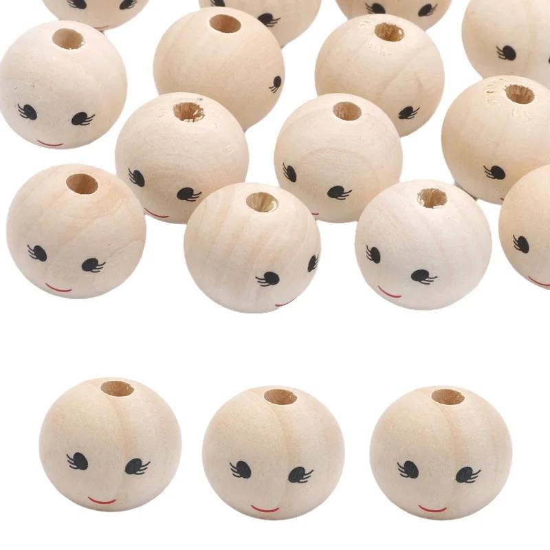 Dos Desenhos Animados Sorridente Rosto Contas De Madeira para Bordados, Artesanato DIY, Ornamentos Para Casa, Jóias Fazendo Acessórios, 10PCs, 20mm - Image 1