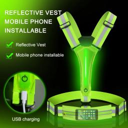 Coletes de segurança reflexivos com luz LED, Colete ajustável, Jaqueta elástica, Colete de ciclismo, 3 modos de luz, Colete esportivo - Image 2