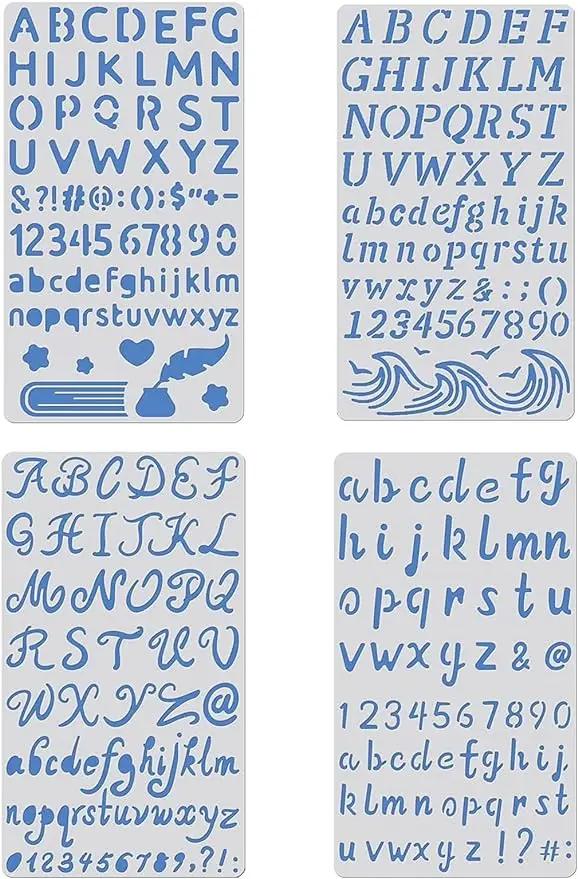 Metal Stencils Modelo para Escultura, Low Case, Carta, Número, Capital, Woodburning, Gravura, 4x7 ", 4Pcs - Image 1