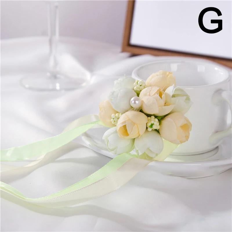 Corsagens de pulso rosa artificial mão flor da dama de honra de seda flor pulseira casamento nupcial pulso acessórios flor decoração festa - Image 1