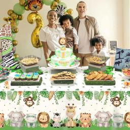 Louça descartável de animal selvagem, Copos de papel e placas, suprimentos para festas Wild One Safari para crianças, decoração de 1 ° aniversário, toalha de mesa para menino - Image 2