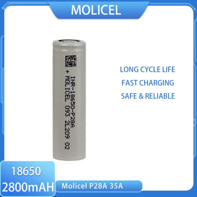 Suporte de descarga original Molicel 3.6V 18650 INR18650-P28A 2800mAh Max 35A -40 ℃   Célula de descarga de baixa temperatura