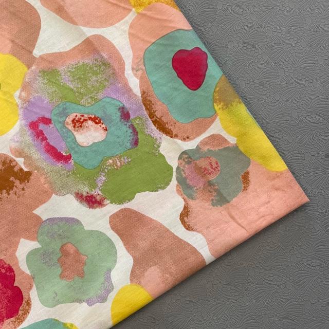 Tecido Popeline de Algodão com Estampa Aquarela Graffiti para Costura de Vestidos e Saia Infantil, Estilo Designer 40S semelhante ao Liberty
