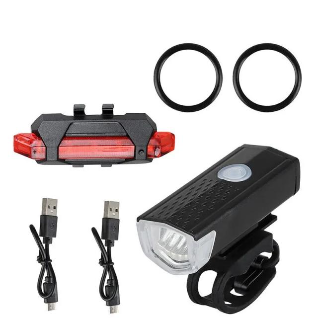 Conjunto de Luzes para Bicicleta Recarregável USB Frontal e Traseira 3 Modos