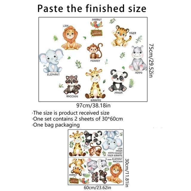 Adesivos de Parede de Animais da Selva para Quarto Infantil - Girafa e Elefante para Berçário e Decoração de Crianças