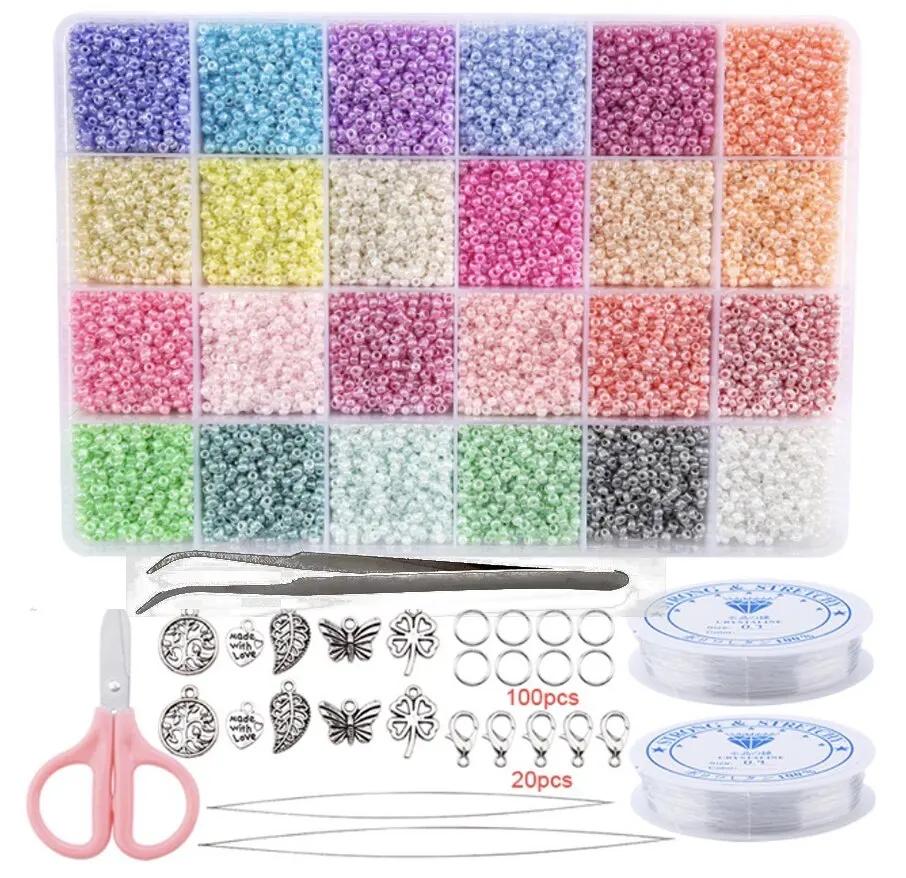 20000 pçs kit de fabricação de jóias conjunto de contas de semente 2mm conjunto de contas de vidro colar pulseiras anel fazendo contas de semente kit para diy arte artesanato - Image 1
