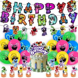 Decoração Set para festa de aniversário infantil, balão, banner, bolo Topper, brinquedos decorativos, novo, sorrindo uma - Image 1