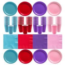Decoração de Festa de Aniversário, Amarelo, Roxo, Rosa, Azul, Copos e Pratos, Toalhas de Papel, Toalha de Mesa, Jantar, Baby Shower, Feriado - Image 1