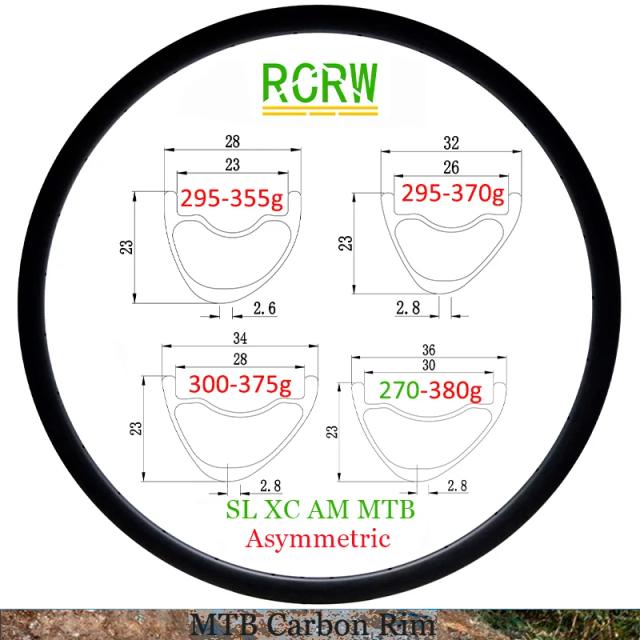 Aro de Carbono MTB 29er XC AM Assimétrico Tubeless Ready UD 29/32 Furos
