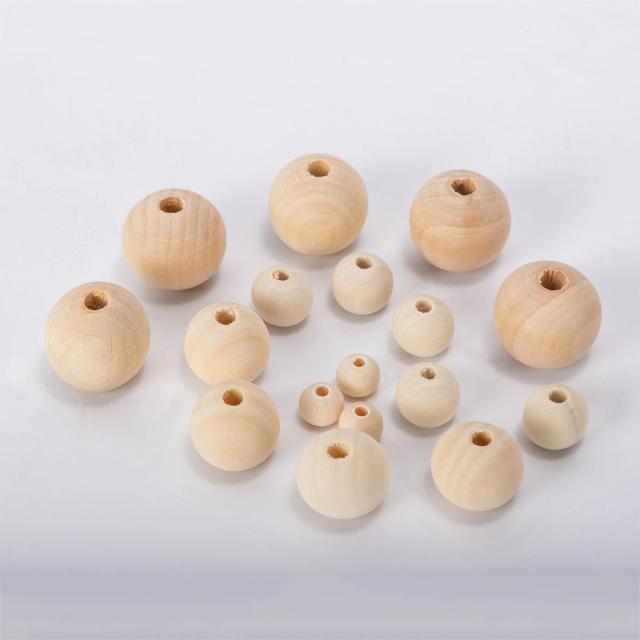 Contas Redondas em Tom Natural de Madeira para Jóias Artesanais, Pingentes DIY e Decoração de Casa - 8-20mm, 2-30 Peças