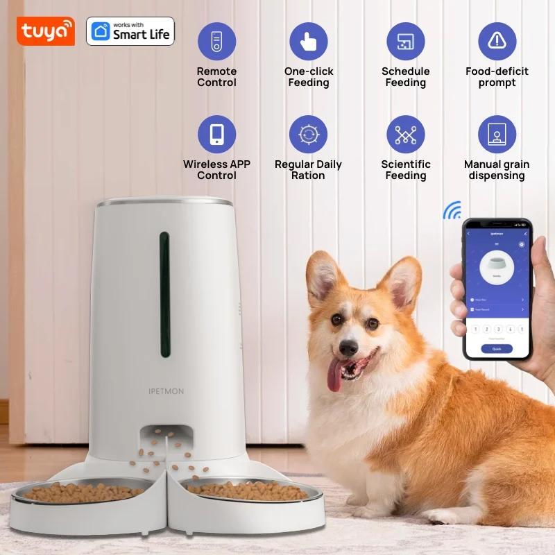 Alimentadores automáticos do gato com Wi-Fi, 2 gatos, 4L, distribuidor do alimento com controle do App, bacias de aço inoxidável dobro, baixos alarmes do alimento - Image 1