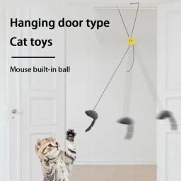 Ajustável telescópico pendurado porta gato brinquedo, Provocando gato vara, triângulo gancho, mouse de pelúcia, pet fornecimentos - Image 2