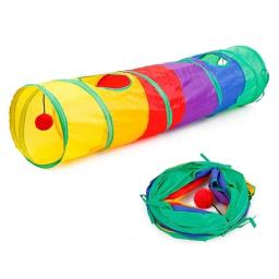 Brinquedo de túnel dobrável para gatos e animais de estimação Tubos de sino com impressão colorida de 2 furos Brinquedos para gatinhos Tubos de canal para cachorros e coelhos - Image 3