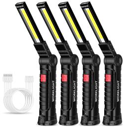 Nova cob portátil lanterna led usb recarregável luz de trabalho lanterna magnética lâmpada pendurada com bateria embutida tocha de acampamento - Image 1