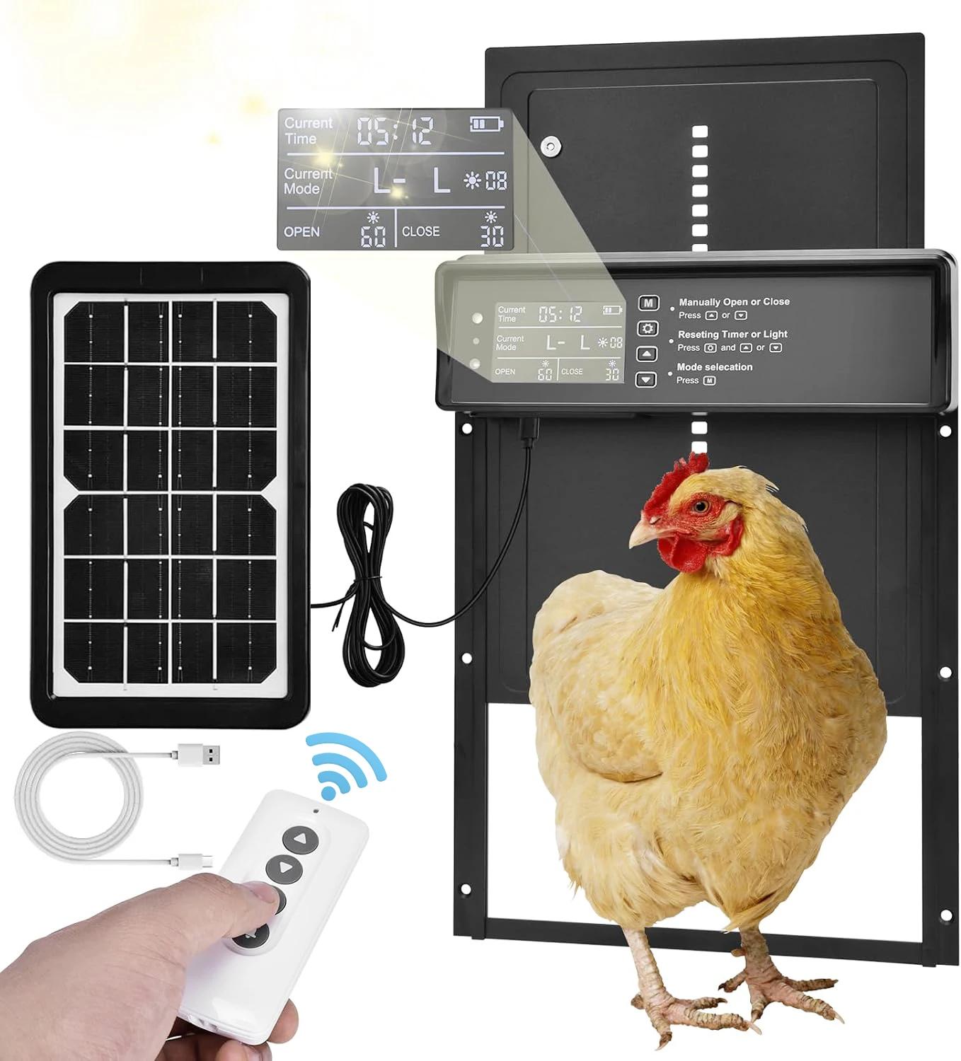 Porta animal de estimação automática com ecrã LCD, cão e gato, potente, resistente às intempéries, sensor de luz e temporizador, controlo remoto, porta de galinha automática, solar - Image 1