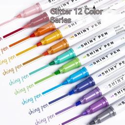 Glitter Color Shiny Canetas Set, Highlighters, pincel marcador, escola de arte, caneta Glitter metálica para desenho, pintura suprimentos, 4pcs - Image 2