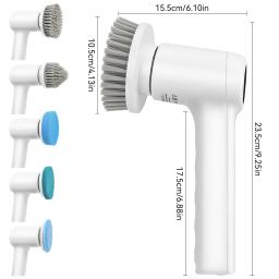 Escova de limpeza elétrica, purificador rotativo, eletrodomésticos, USB recarregável, 5 em 1 - Image 4