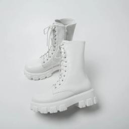 Nova meados de bezerro botas femininas outono inverno moda rendas senhoras chelsea zíper botas mujer botas esportivas plataforma salto senhoras sapatos - Image 5