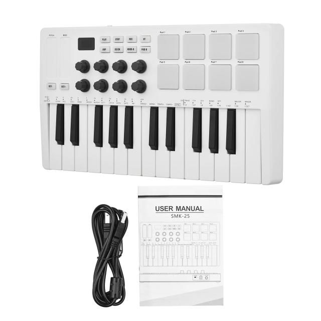Teclado MIDI Portátil M-VAVE com 25 Teclas Sensíveis ao Toque e Iluminação RGB