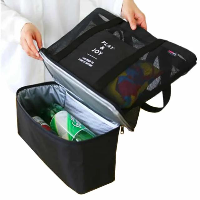 Bolsa de Praia com Rede e Compartimento Térmico para Manter suas Bebidas Frescas