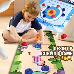 Jogo de curling de mesa 5 em 1, diversão para a família, jogos de tabuleiro de hóquei no gelo para crianças e adultos com rolos, shuffleboard, puck, tapete de jogo de natal - Image 2