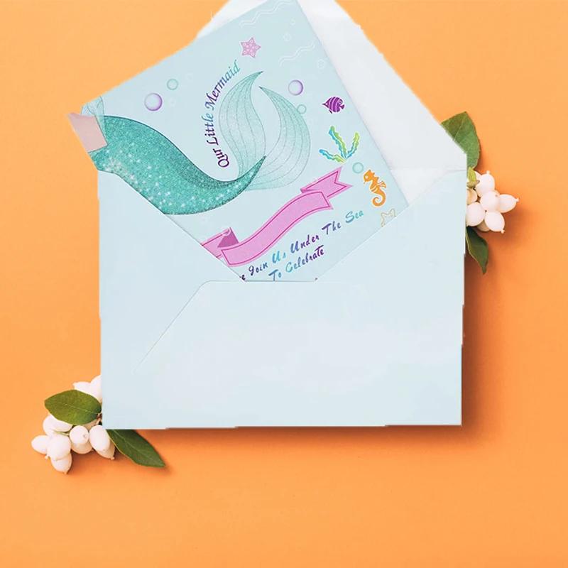 Sereia temático aniversário convite convites, 12 Envelopes, Girls Party Supplies - Image 1