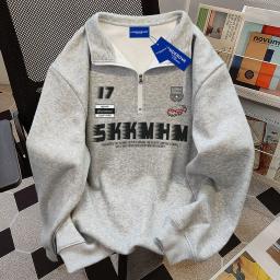 Polo de hip-hop americano com zíper impresso em letras personalizadas na moda, blusa casual solta para casal, outono e inverno - Image 3