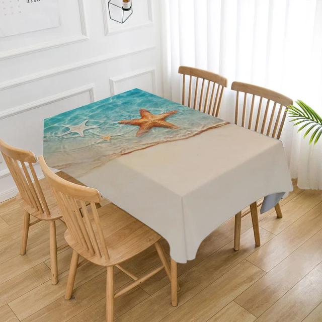 Toalha de Mesa Retangular à Prova d'Água com Tema de Conchas do Mar para Decoração de Festas e Cozinhas