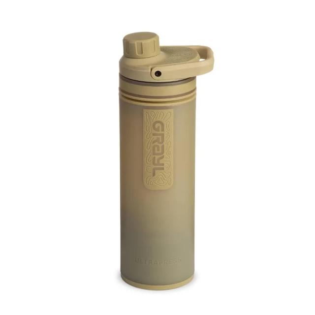 Purificador de Água Grayl UltraPress - Garrafa Filtrante para Caminhadas, Viagens e Sobrevivência, Deserto Tan, 500 ml
