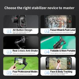 Estabilizador gimbal de 3 eixos para smartphone, dobrável, portátil, gravação de vídeo, vlog, estabilizador anti-vibração, ptz para iphone e android - Image 4