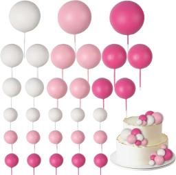 Conjunto de 30 bola-como bolo picaretas, decoração suprimentos para festa de aniversário, casamento, rosa, branco, rosa escuro - Image 1