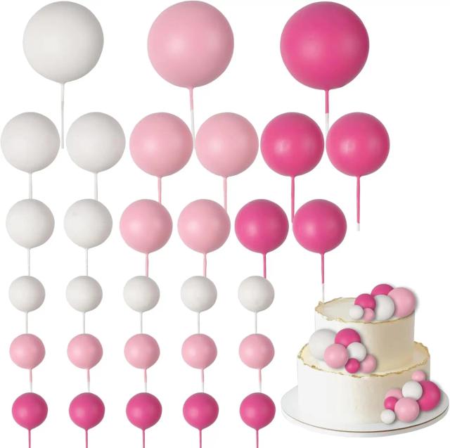 Conjunto de 30 Bolas Decorativas em Rosa e Branco para Festas de Aniversário e Casamentos