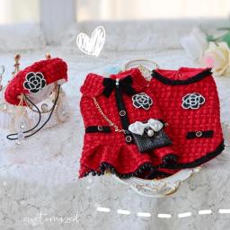 Roupas para cães de inverno artesanal suprimentos para animais de estimação moda parkas vestido jaqueta de malha superior e tweed colete grande lantejoulas arco acessórios boina - Image 1