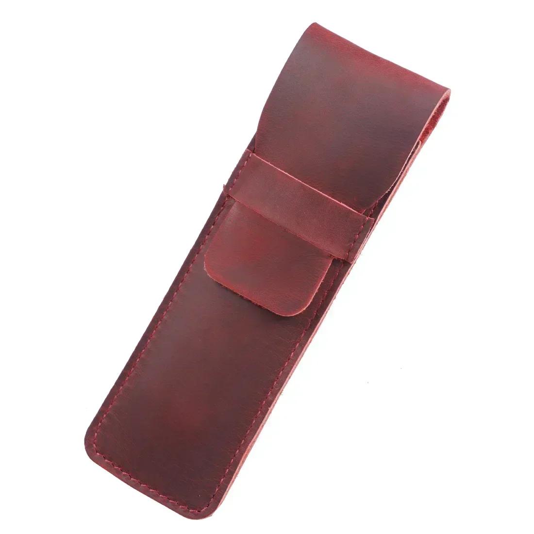 Saco de lápis de couro genuíno artesanal, estojo para caneta-tinteiro, suporte vintage, estilo retro, acessórios para viagem - Image 1