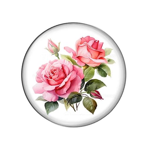 Cabochão de Vidro Retangular com Pinturas de Rosas em Cores Vibrantes, Disponível em Vários Tamanhos: 8mm, 12mm, 20mm e 25mm
