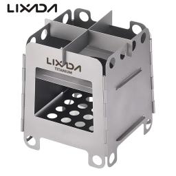 Lixada-Lightweight Folding Titanium Camping Fogão, Fogão a lenha portátil, Fogão de bolso ao ar livre para cozinhar mochila - Image 1