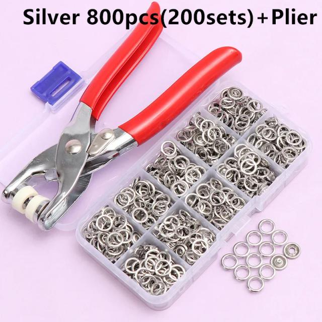 Kit de 400/800 Botões de Pressão Metálicos Coloridos com Alicate para Costura e DIY em Artesanato e Roupas