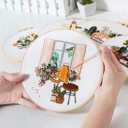 DIY bordado bordado ferramentas para iniciantes, casa costura, artesanato kit, conjunto, flores, plantas, gato padrão, artesanal, novo - Image 3