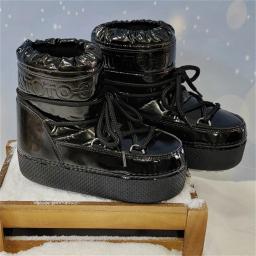 Botas de plataforma feminina 2025 botas de esqui de inverno mulher antiderrapante couro do plutônio à prova dwaterproof água botas de neve preto esponja algodão forrado tornozelo botas - Image 3